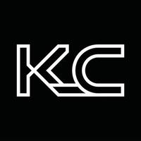 monograma del logotipo de kc con espacio negativo de estilo de línea vector