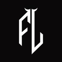 monograma del logotipo fj con plantilla de diseño en blanco y negro aislada en forma de cuerno vector