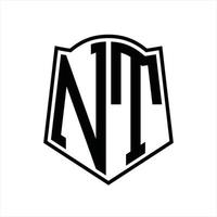 NT Logo monogram with shield shape outline design template vector