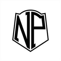 NP Logo monogram with shield shape outline design template vector