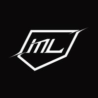 letra del monograma del logotipo de ml con diseño de estilo de escudo y corte vector