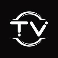 monograma del logotipo de tv con plantilla de diseño de forma de corte redondeado circular vector