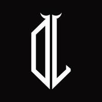 monograma del logotipo dl con plantilla de diseño en blanco y negro aislada en forma de cuerno vector