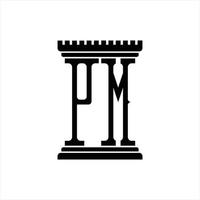 monograma del logotipo de pm con plantilla de diseño de forma de pilar vector
