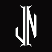 Monograma del logotipo jn con plantilla de diseño de forma de cuerno vector