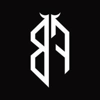 monograma del logotipo bf con plantilla de diseño en blanco y negro aislada en forma de cuerno vector