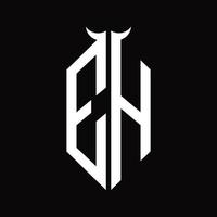 EH Logo monogram with horn shape isolated black and white design template vector