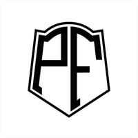 PF Logo monogram with shield shape outline design template vector