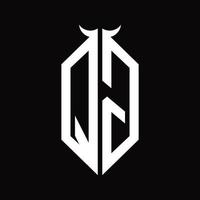 monograma del logotipo qg con plantilla de diseño en blanco y negro aislada en forma de cuerno vector