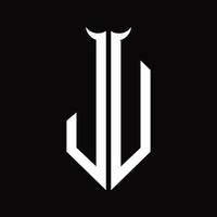 monograma del logotipo ju con plantilla de diseño en blanco y negro aislada en forma de cuerno vector