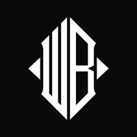 monograma del logotipo wb con plantilla de diseño aislado en forma de escudo vector