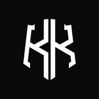 monograma del logotipo kk con plantilla de diseño de cinta en forma de escudo vector