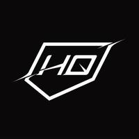 letra de monograma del logotipo hq con diseño de escudo y estilo de corte vector