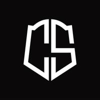CS Logo monogram with shield shape ribbon design template vector