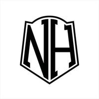 NH Logo monogram with shield shape outline design template vector