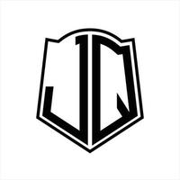 monograma del logotipo jq con plantilla de diseño de esquema de forma de escudo vector