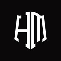 HM Logo monogram with shield shape ribbon design template vector