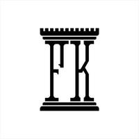 monograma del logotipo fk con plantilla de diseño de forma de pilar vector