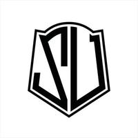 ZU Logo monogram with shield shape outline design template vector