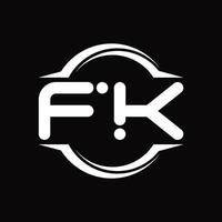 monograma del logotipo fk con plantilla de diseño de forma de corte redondeado circular vector