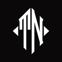monograma del logotipo tn con plantilla de diseño aislado en forma de escudo vector