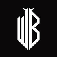 Monograma del logotipo wb con plantilla de diseño en blanco y negro aislada en forma de cuerno vector