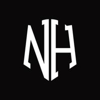 NH Logo monogram with shield shape ribbon design template vector