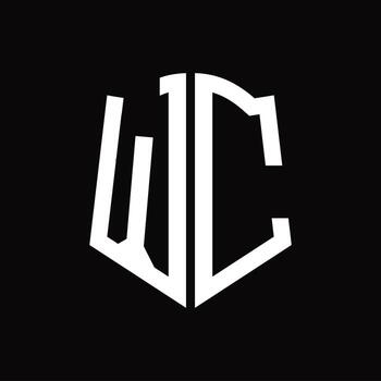 WC Logo monogram with shield shape ribbon design template vector