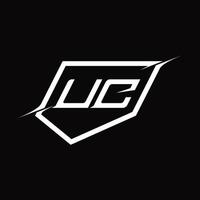 letra del monograma del logotipo de uc con diseño de estilo de escudo y corte vector