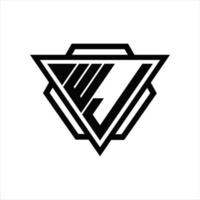 monograma del logotipo de wj con plantilla de triángulo y hexágono vector