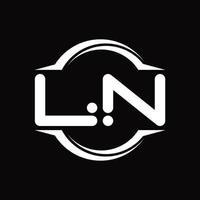 Monograma de logotipo ln con plantilla de diseño de forma de corte redondeado circular vector