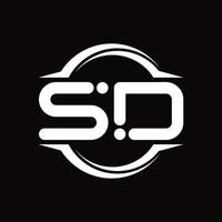 monograma del logotipo sd con plantilla de diseño de forma de corte redondeado circular vector