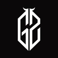 monograma del logotipo gz con plantilla de diseño en blanco y negro aislada en forma de cuerno vector
