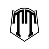 TT Logo monogram with shield shape outline design template vector