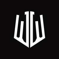 WW Logo monogram with shield shape ribbon design template vector