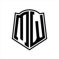 Monograma del logotipo de mw con plantilla de diseño de esquema de forma de escudo vector