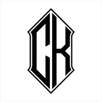 Monograma del logotipo de ck con forma de escudo y plantilla de diseño de esquema icono vectorial abstracto vector