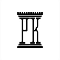 monograma de logotipo pk con plantilla de diseño de forma de pilar vector