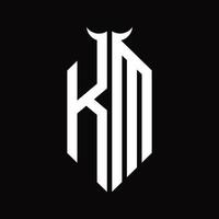 monograma del logotipo de km con plantilla de diseño en blanco y negro aislada en forma de cuerno vector