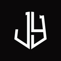 monograma del logotipo jy con plantilla de diseño de cinta en forma de escudo vector