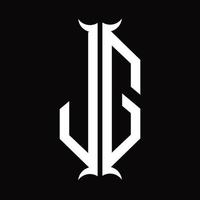 Monograma de logotipo jg con plantilla de diseño de forma de cuerno vector