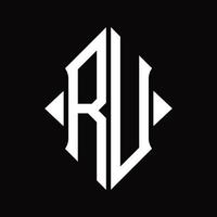 RU Logo monogram with shield shape isolated design template vector