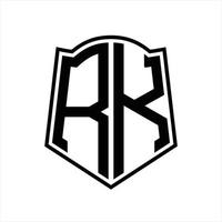 RK Logo monogram with shield shape outline design template vector