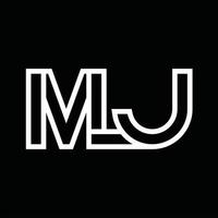 MJ Logo monogram with line style negative space vector