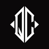 QC Logo monogram with shield shape isolated design template vector