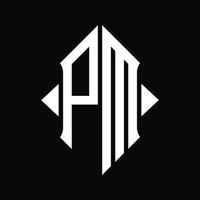 monograma del logotipo de pm con plantilla de diseño aislado en forma de escudo vector