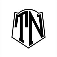 TN Logo monogram with shield shape outline design template vector