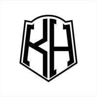 monograma del logotipo kh con plantilla de diseño de esquema de forma de escudo vector