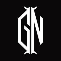 monograma de logotipo gn con plantilla de diseño de forma de cuerno vector