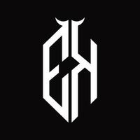 EK Logo monogram with horn shape isolated black and white design template vector